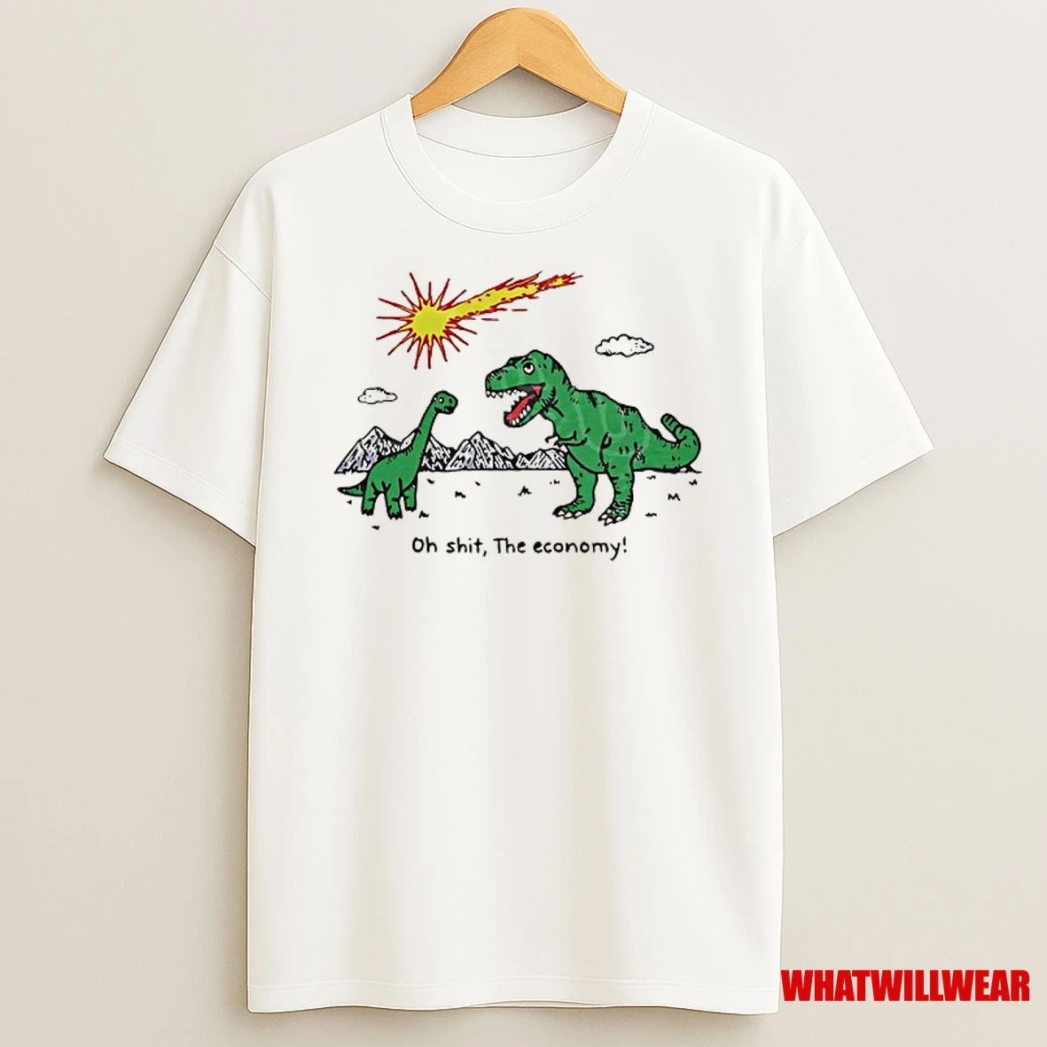 T Rex And Apatosaurus Falling Meteor Oh Shit The Economy Shirts