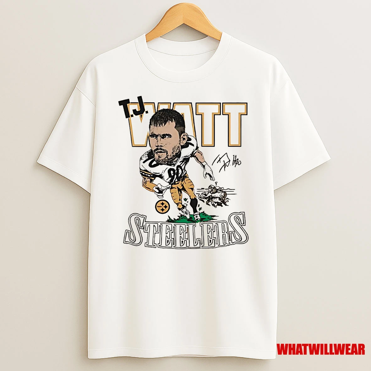 T J Watt Big Head Caricature Steelers Signature Shirts