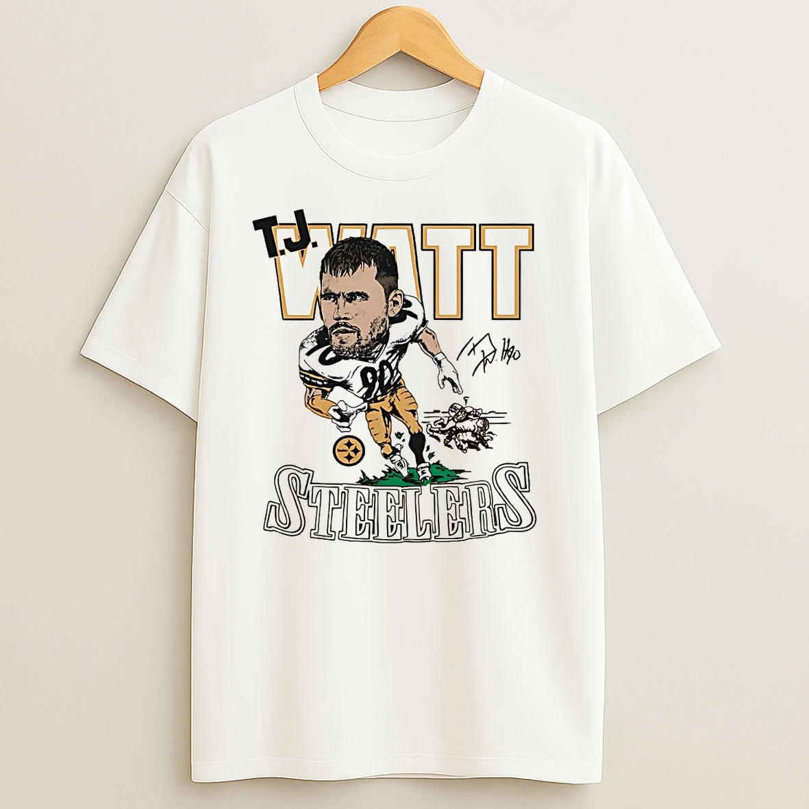 T J Watt Big Head Caricature Steelers Signature T Shirts