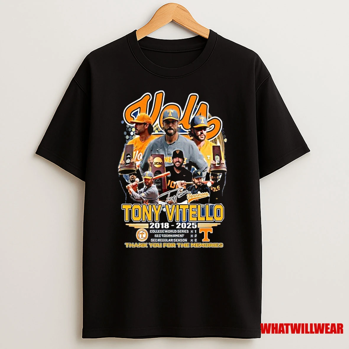 Tennessee Volunteers Tony Vitello 2018 2025 Thank You Coach Signature Shirts