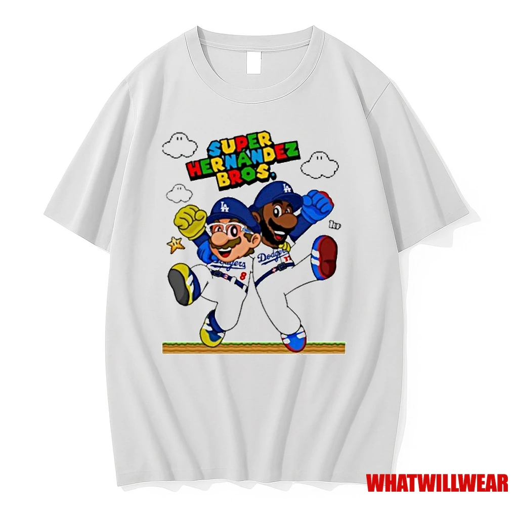Teoscar Hernandez And Kike Hernandezlets Go Dodgers Super Hernandez Bros Mario X Los Angeles Dodgers Shirts