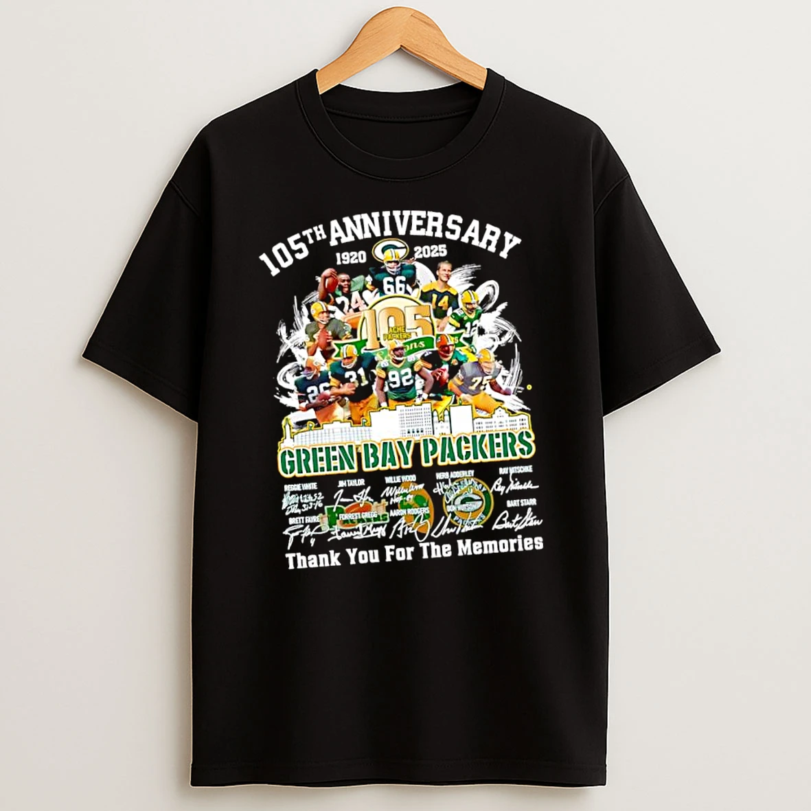 The Green Bay Packers 105th Anniversary Thank You For The Memories Signatures All Players 1920 2025 Shirts