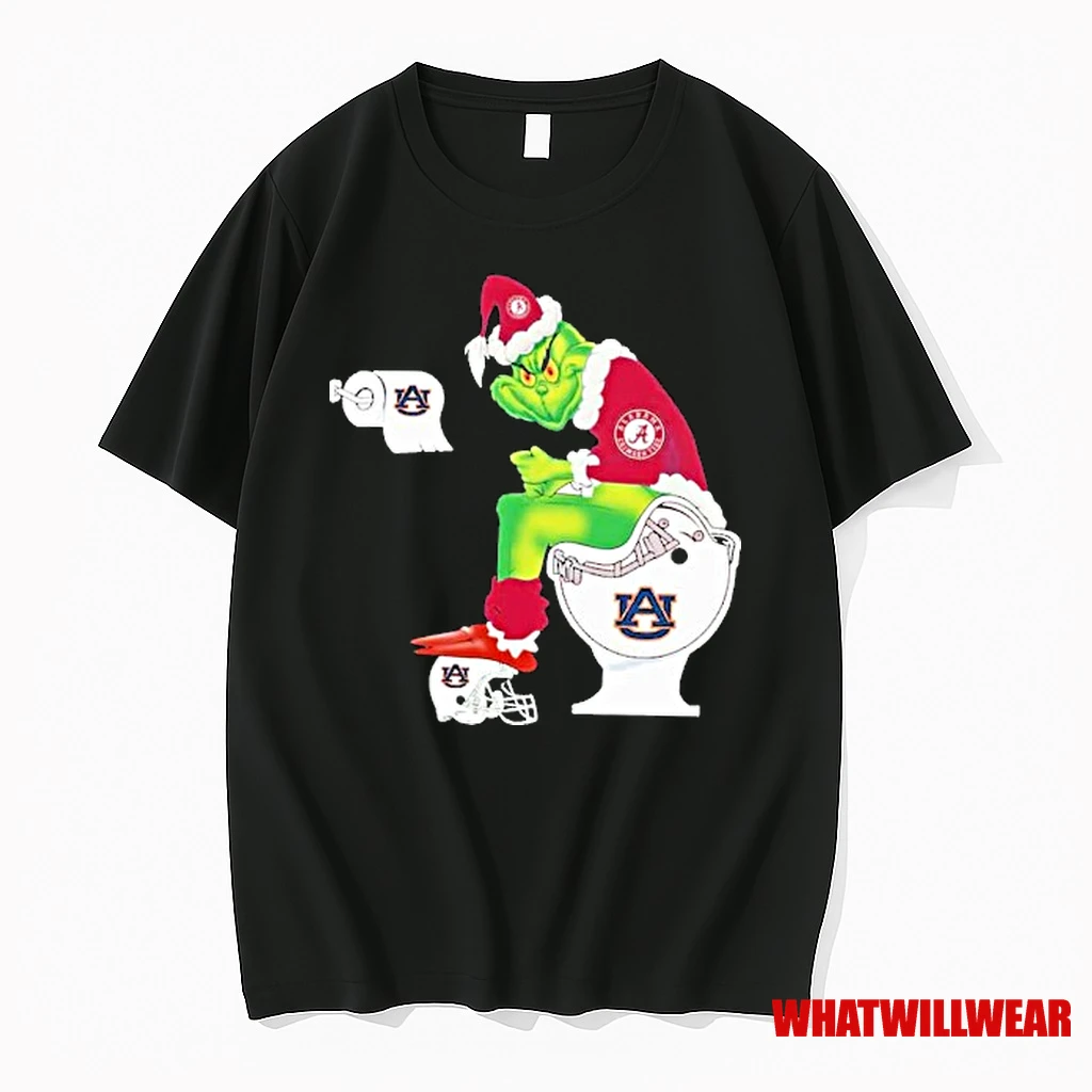 The Grinch Alabama Crimson Tide Sitting On Toilet Auburn Tigers Holiday Christmas Shirts