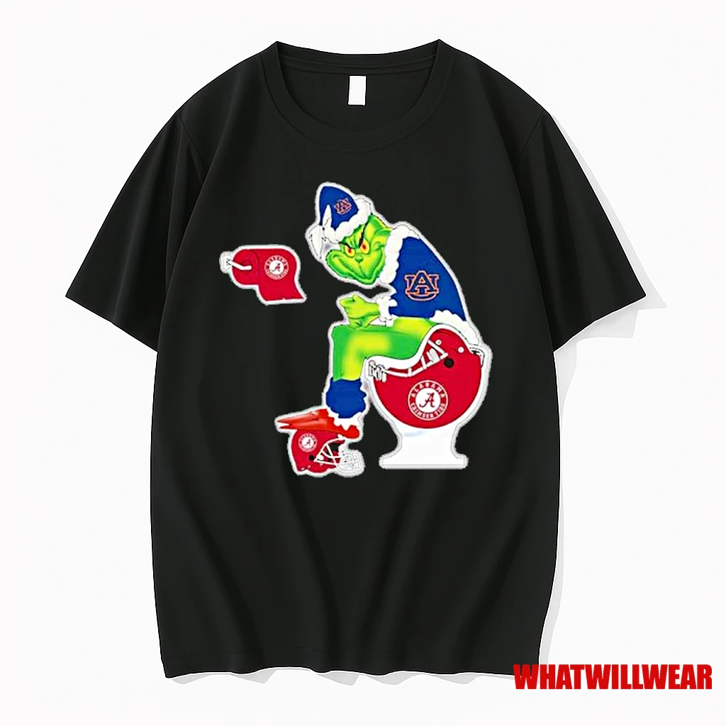 The Grinch Auburn Tigers Sitting On Toilet Alabama Crimson Tide Xmas Holiday Christmas Shirts