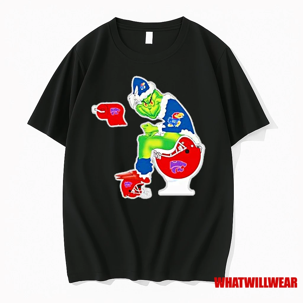 The Grinch Kansas Jayhawks Sitting On Toilet Kansas State Wildcats Xmas Holiday Christmas Shirts