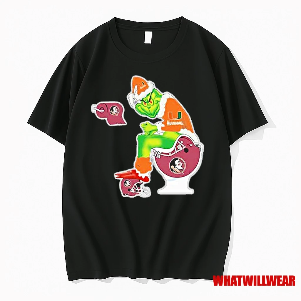 The Grinch Miami Hurricanes Sitting On Toilet Florida State Seminoles Holiday Christmas Shirts