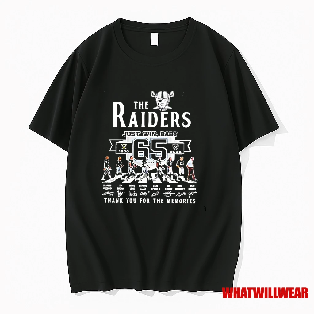 The Las Vegas Raiders Just Win Baby 1960 2025 65th Thank You For The Memories Shirts