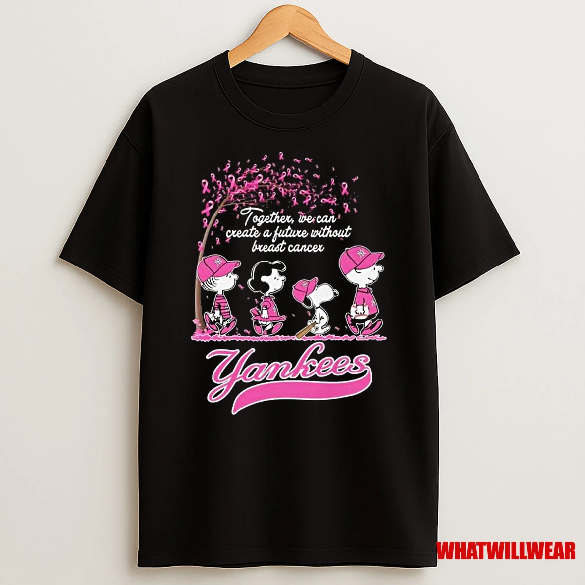 The Peanuts Walking New York Yankees Together We Can Create A Future Without Breast Cancer 2025 Shirts