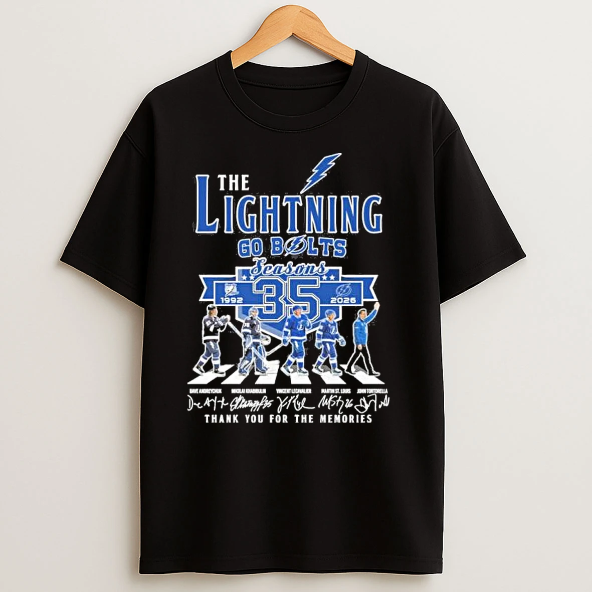 The Tampa Bay Lightning Go Bolts Abbey Road 35 Seasons 1992 2025 T Shirts