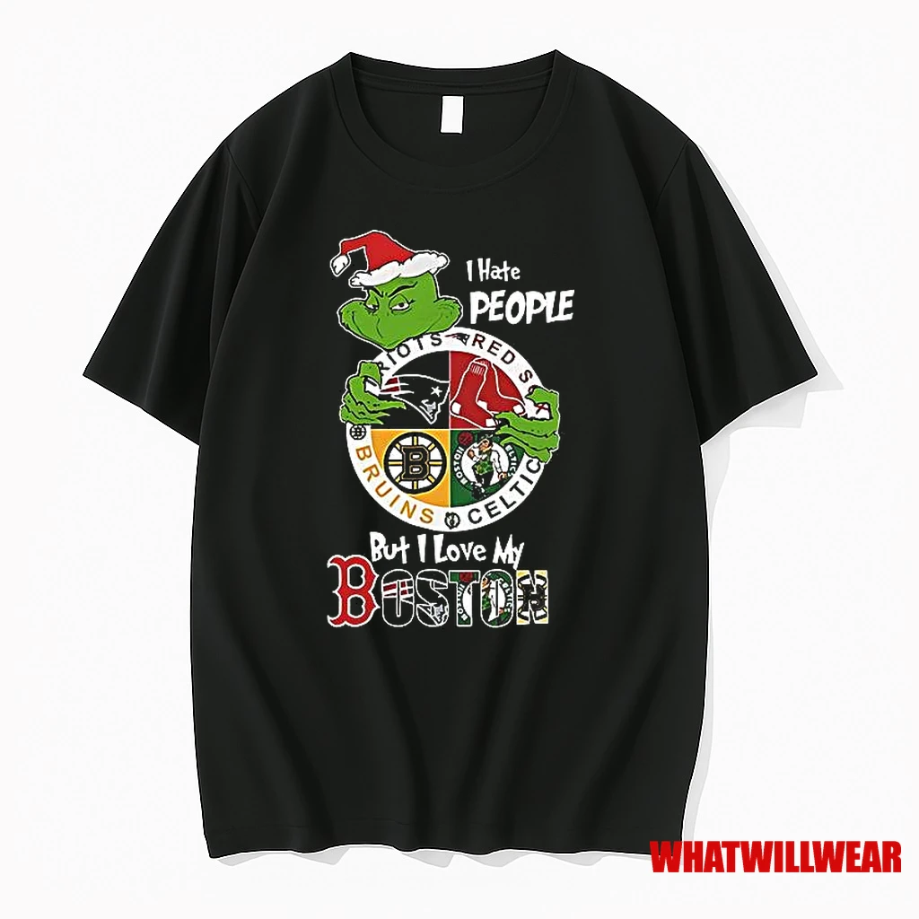 The Grinch I Hate People But I Love My Boston Team Sport Christmas Shirts