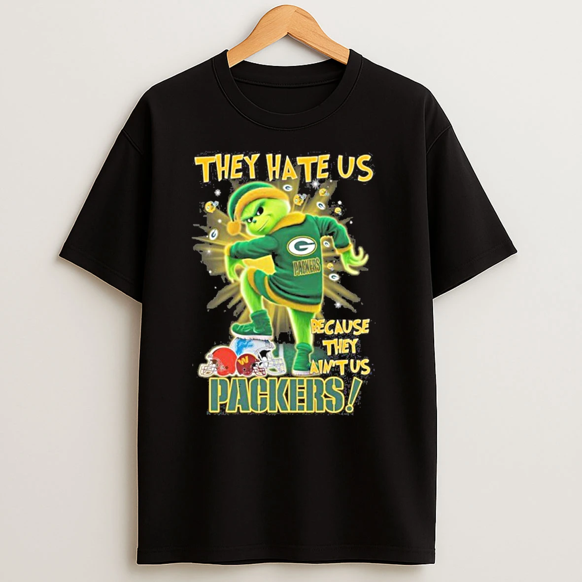 They Hate Us Cause They Aint Us Grinch Green Bay Packers Stomp Nfc Teams Christmas T Shirts