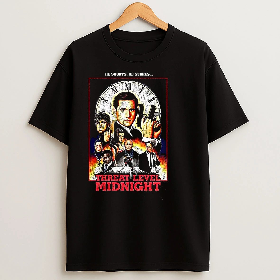 Threat Level Midnight He Shoots He Scores The Office Inspired Vintage T Shirts