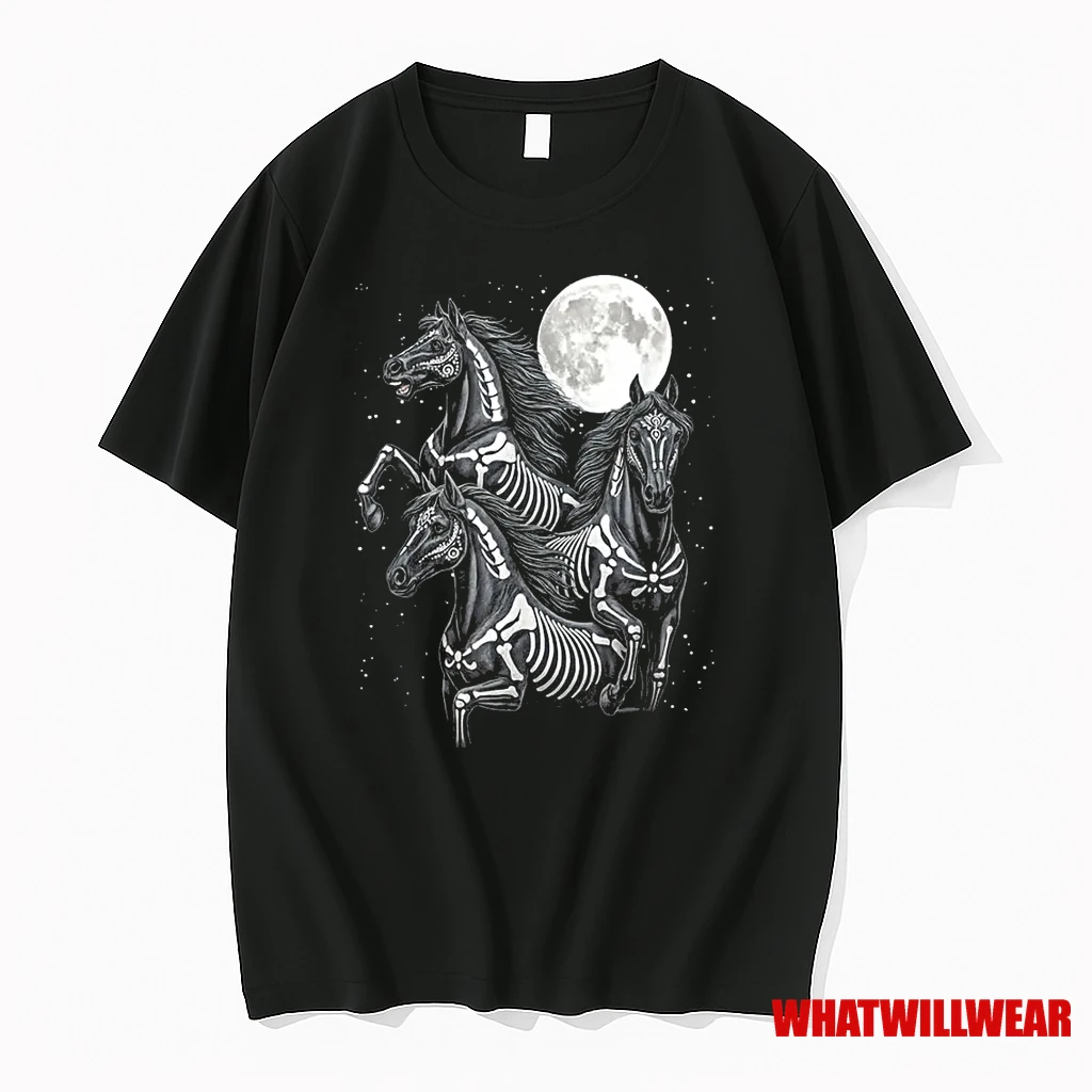 Three Horse Moon Dia De Los Muertos Skeleton Horse Shirts