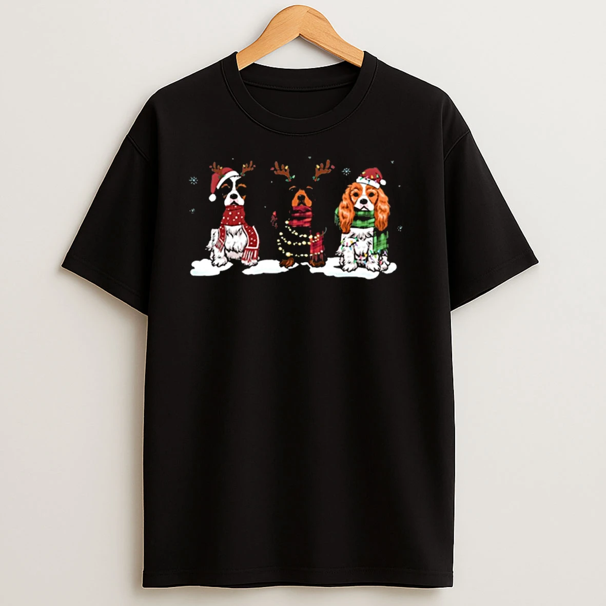 Three Santa Charles Dog Light Christmas T Shirts