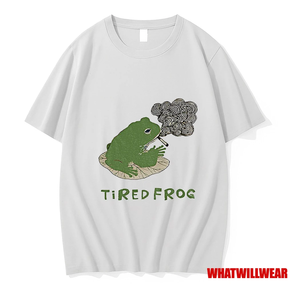 Tired Japanese Frog Smoking Funny Meme Shirts