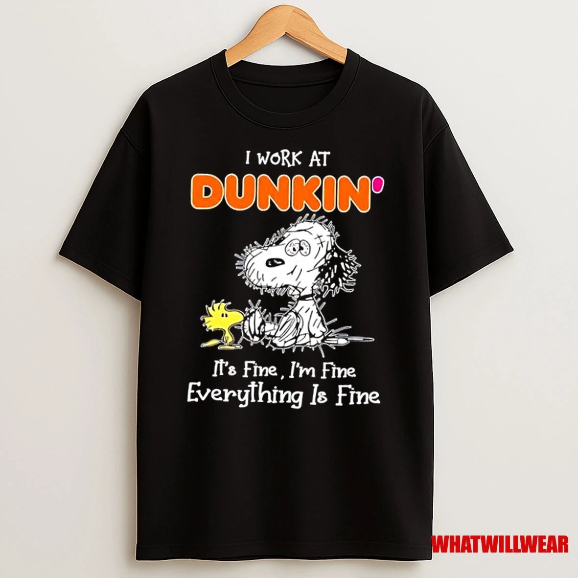 Tired Snoopy I Work At Dunkin Its Fine Im Fine Everything Is Fine Shirts