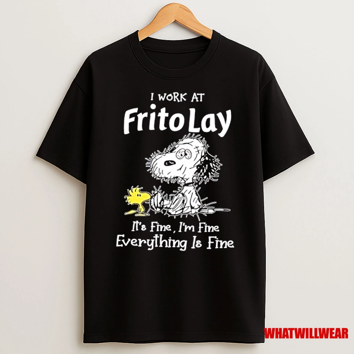 Tired Snoopy I Work At Frito Lay Its Fine Im Fine Everything Is Fine Shirts