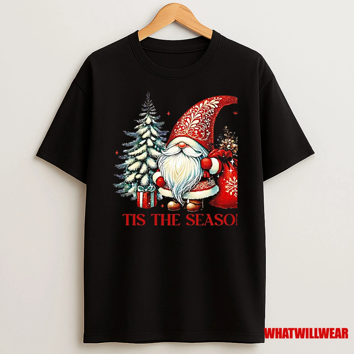 Tis The Season Christmas Gnome Red Bag Tree Gift Shirts