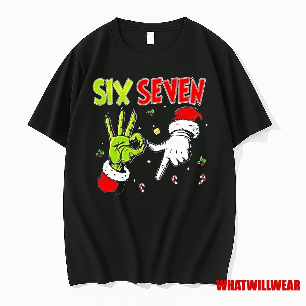 Top Grinch And Santa Hands Six Seven Christmas Shirts
