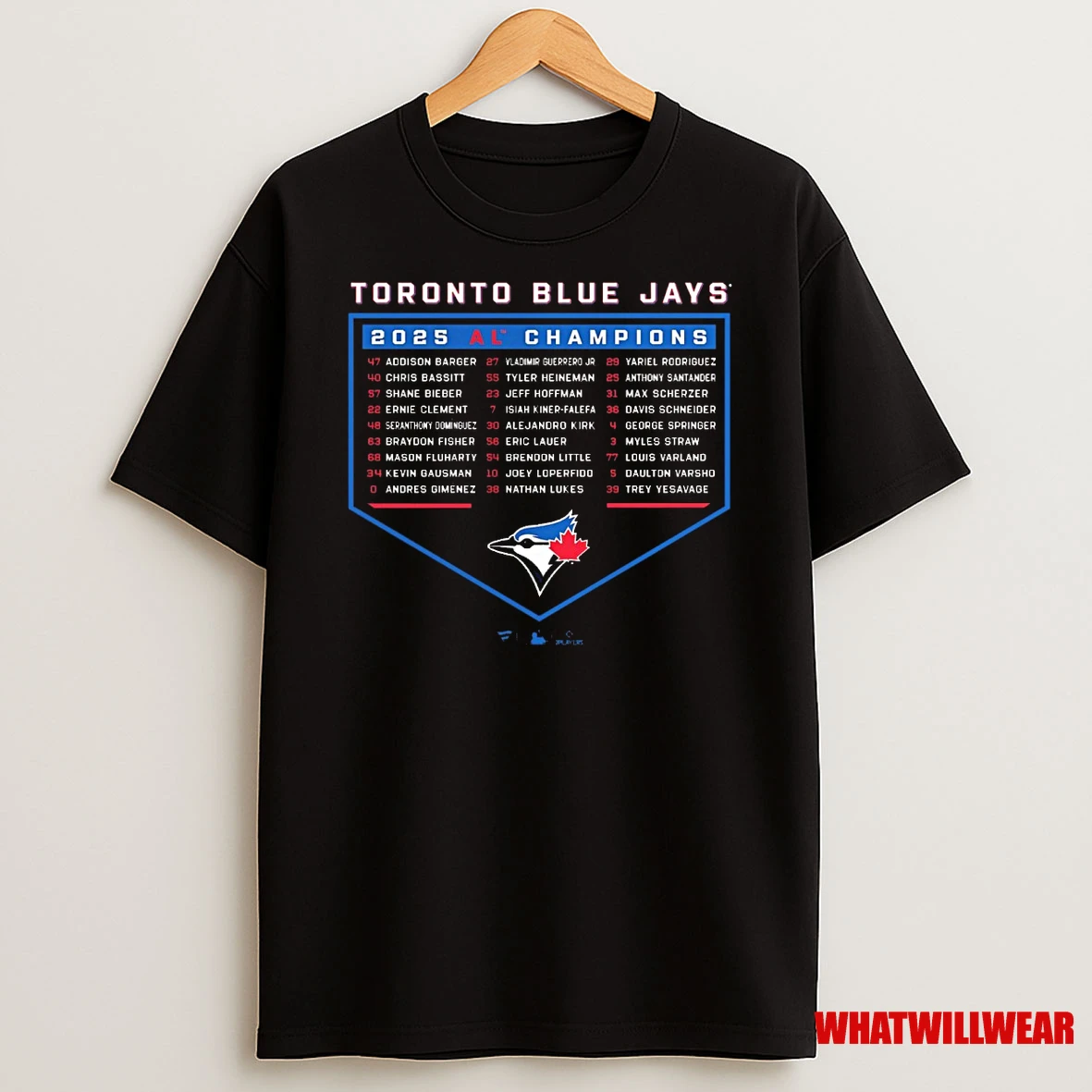 Toronto Blue Jays Mlb 2025 Al Champions Bloop Single Roster Addison Barger Chris Bassitt And Shane Bieber Shirts