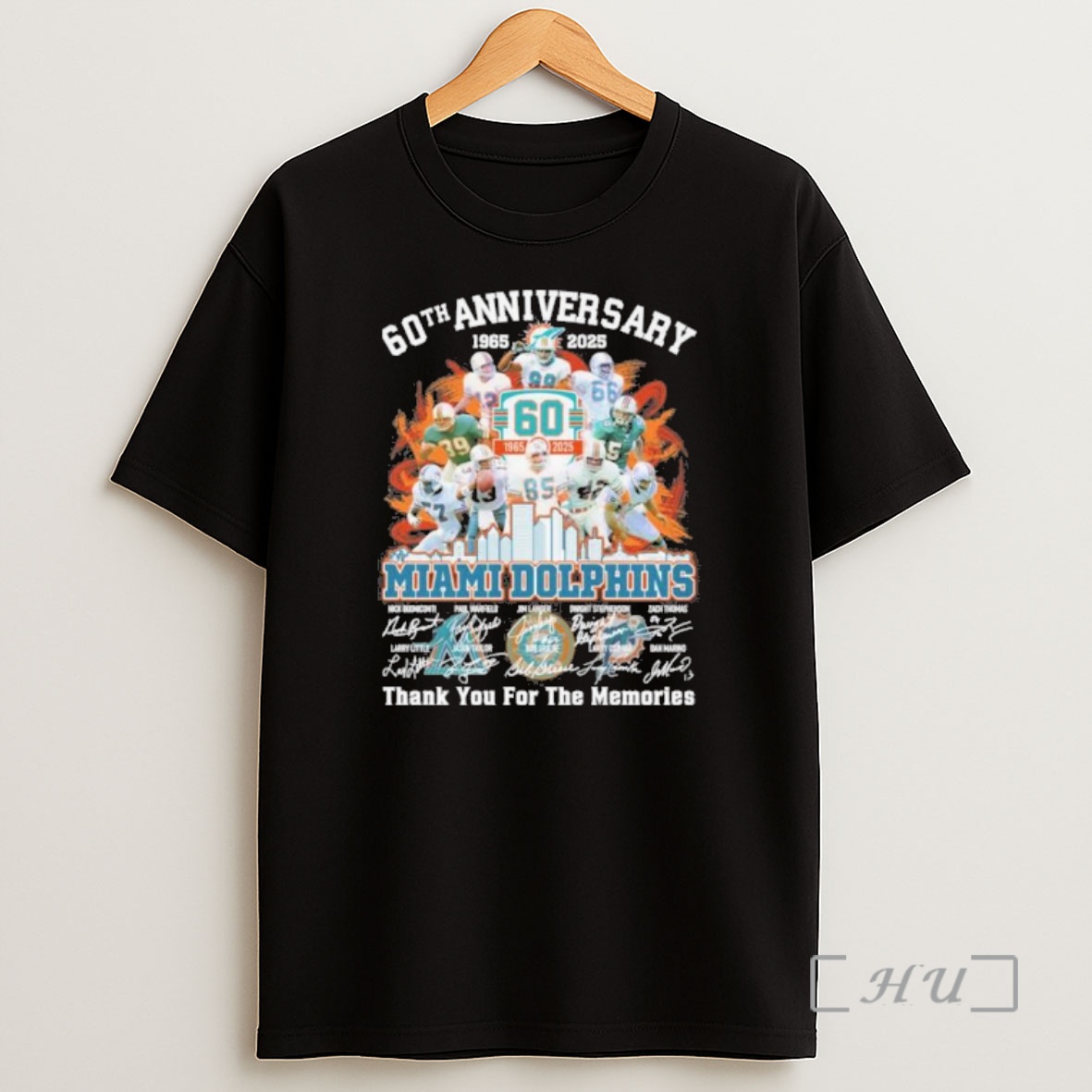 Trending 60th Anniversary 1965 2025 Miami Dolphins Team Signatures Premium Shirt Sweatshirt Tee