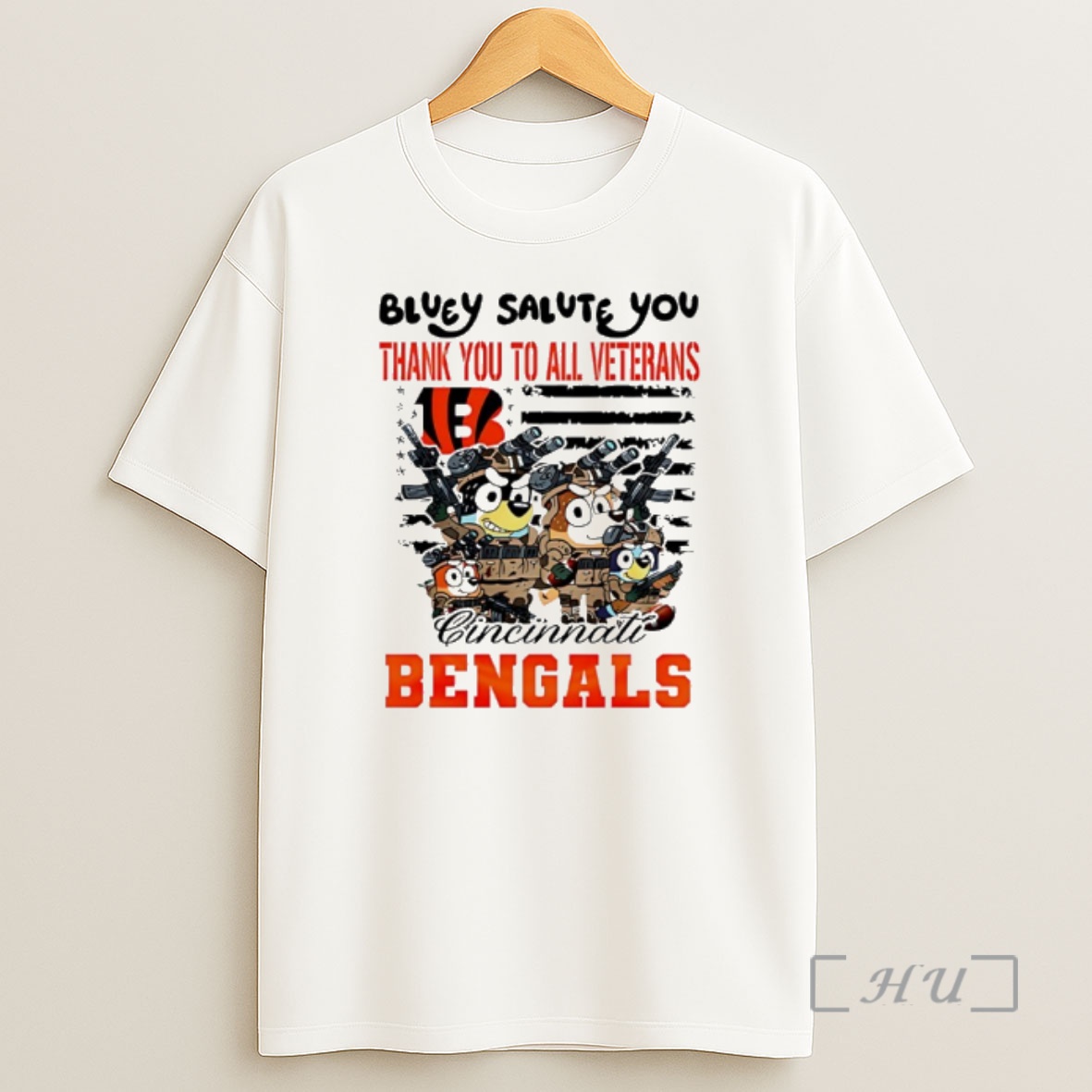 Trending Cincinnati Bengals Bluey Salute You Thank You To All Veterans Premium Shirt Sweatshirt Tee