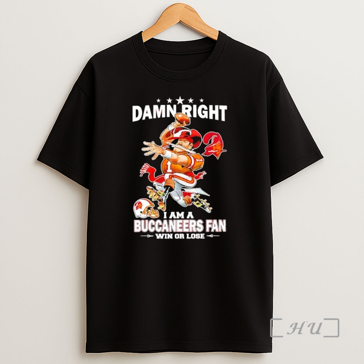 Trending Damn Right I Am A Tampa Bay Buccaneers Fan Win Or Lose Mascot Premium Shirt Sweatshirt Tee
