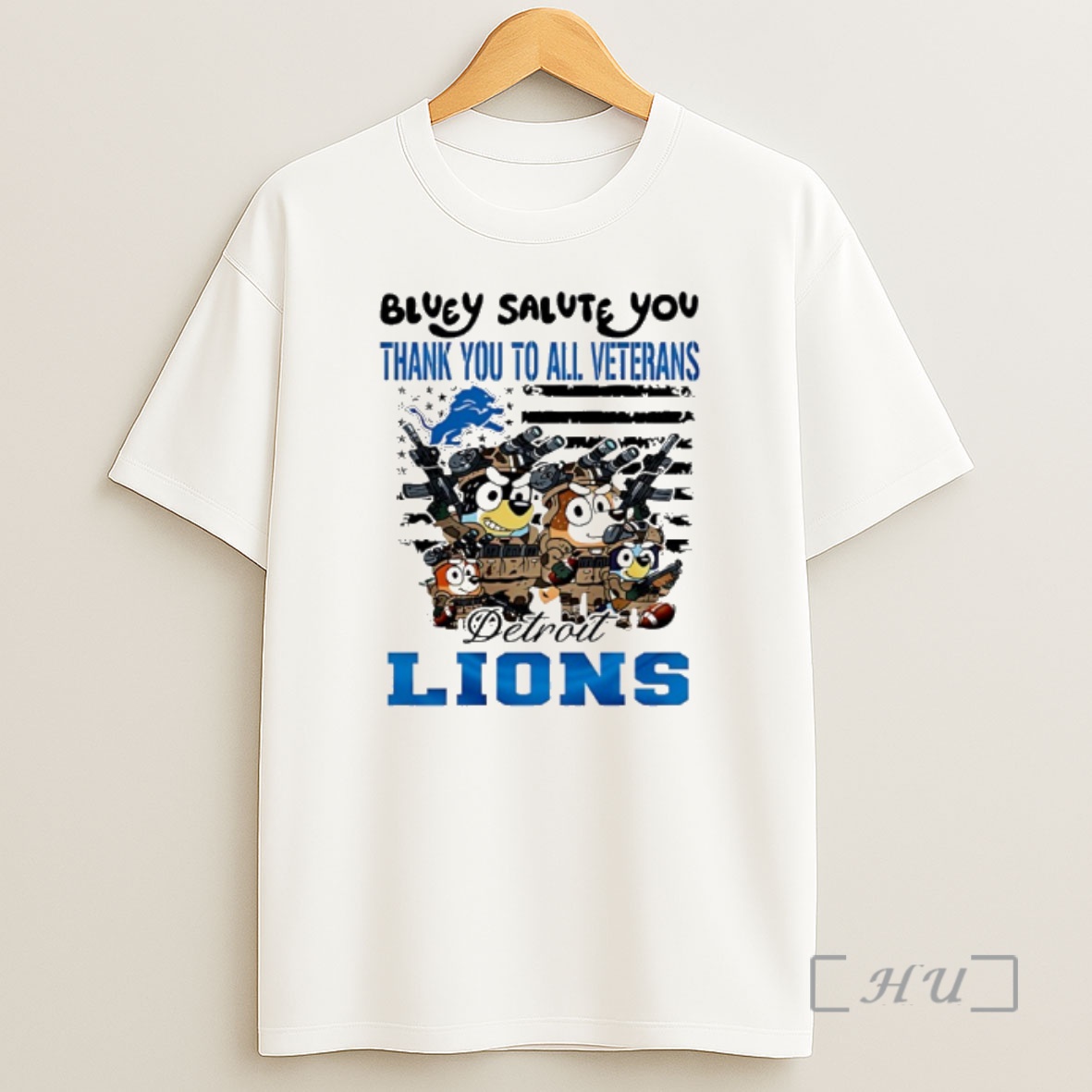Trending Detroit Lions Bluey Salute You Thank You To All Veterans Premium Shirt Sweatshirt Tee