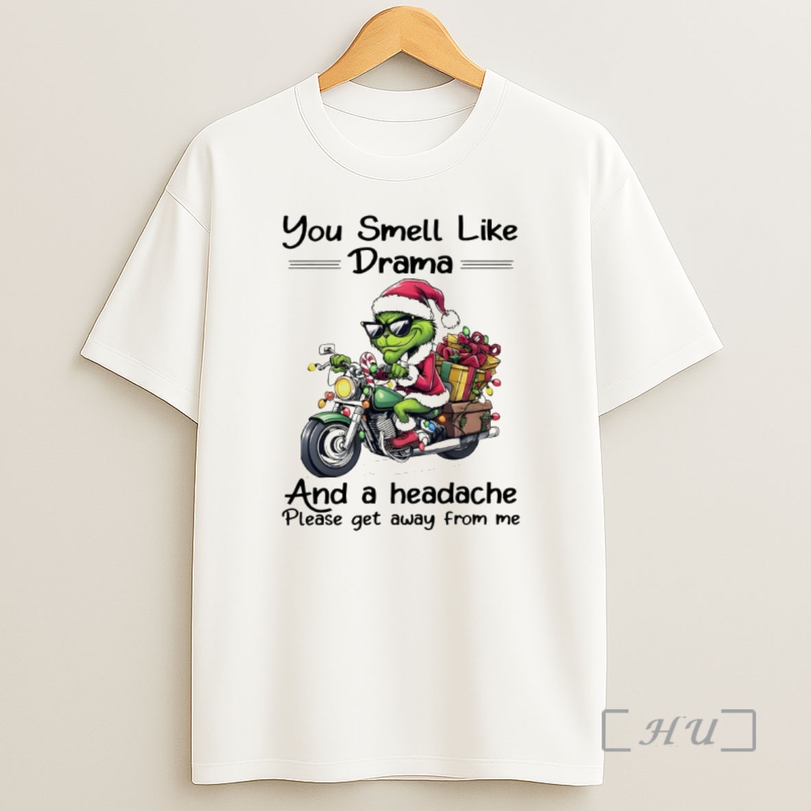 Trending Funny Grinch Santa Hat You Smell Like Drama And A Headache Please Get Away From Me Christmas Premium Shirt Sweatshirt Tee