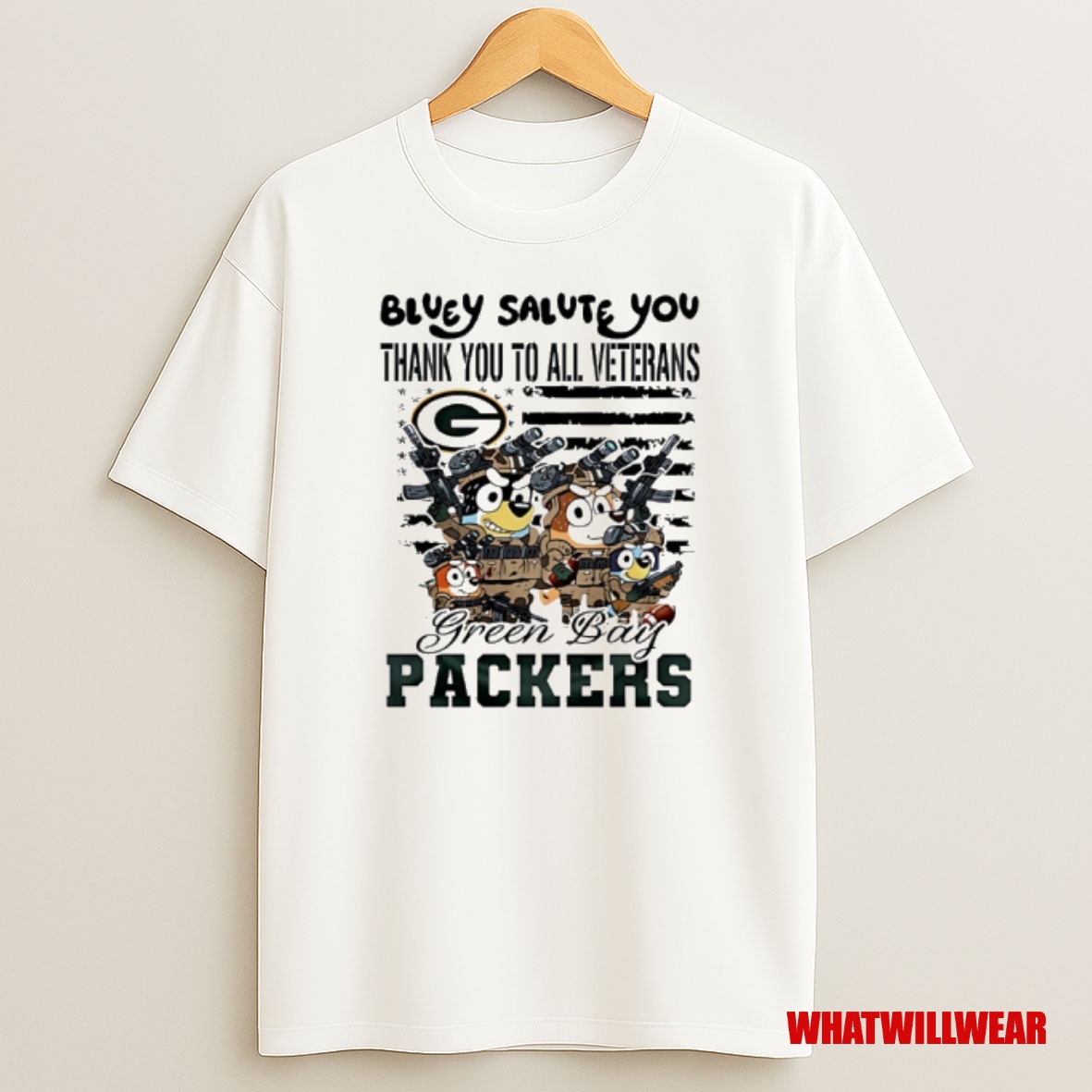 Trending Green Bay Packers Bluey Salute You Thank You To All Veterans Premium Shirt Sweatshirt Tee