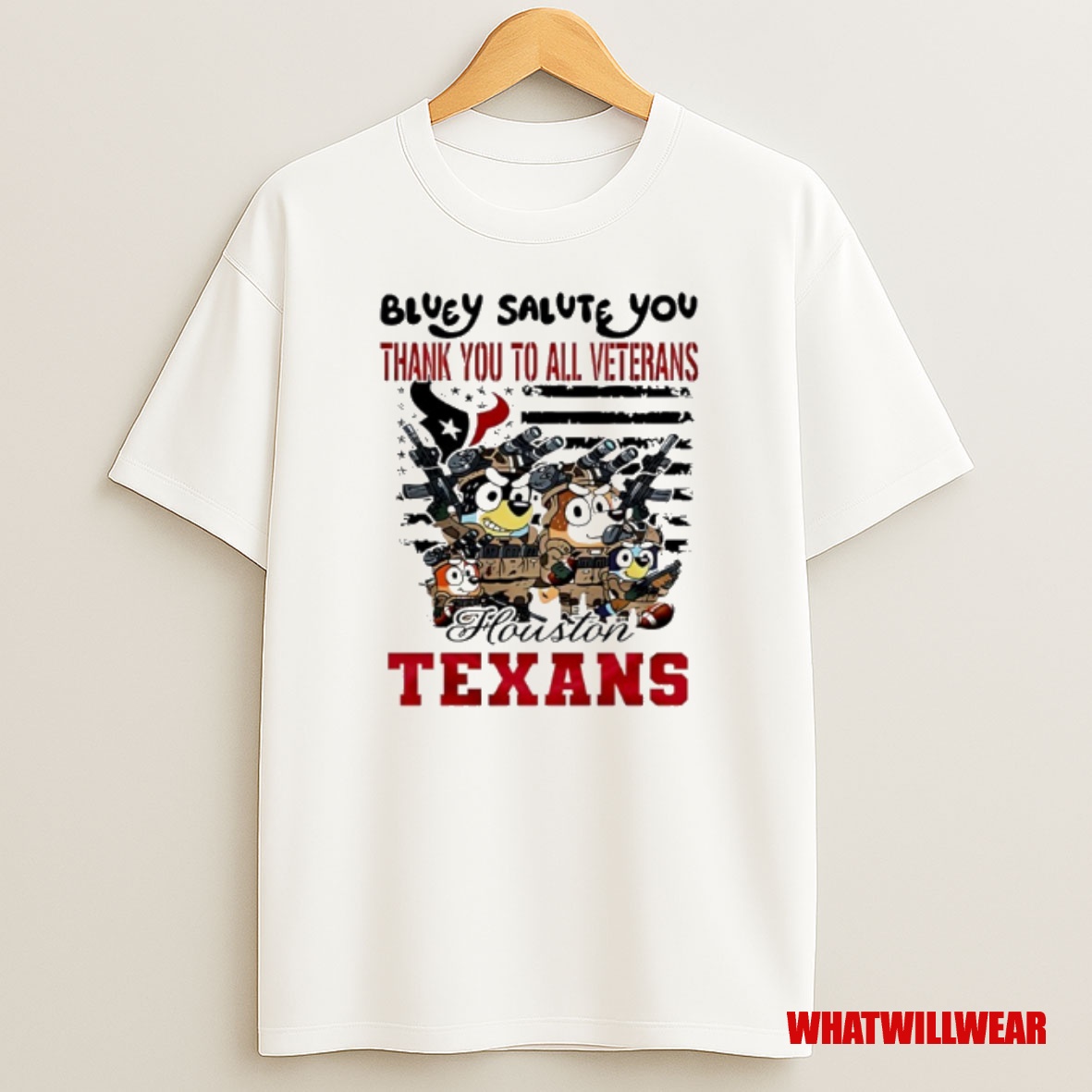 Trending Houston Texans Bluey Salute You Thank You To All Veterans Premium Shirt Sweatshirt Tee