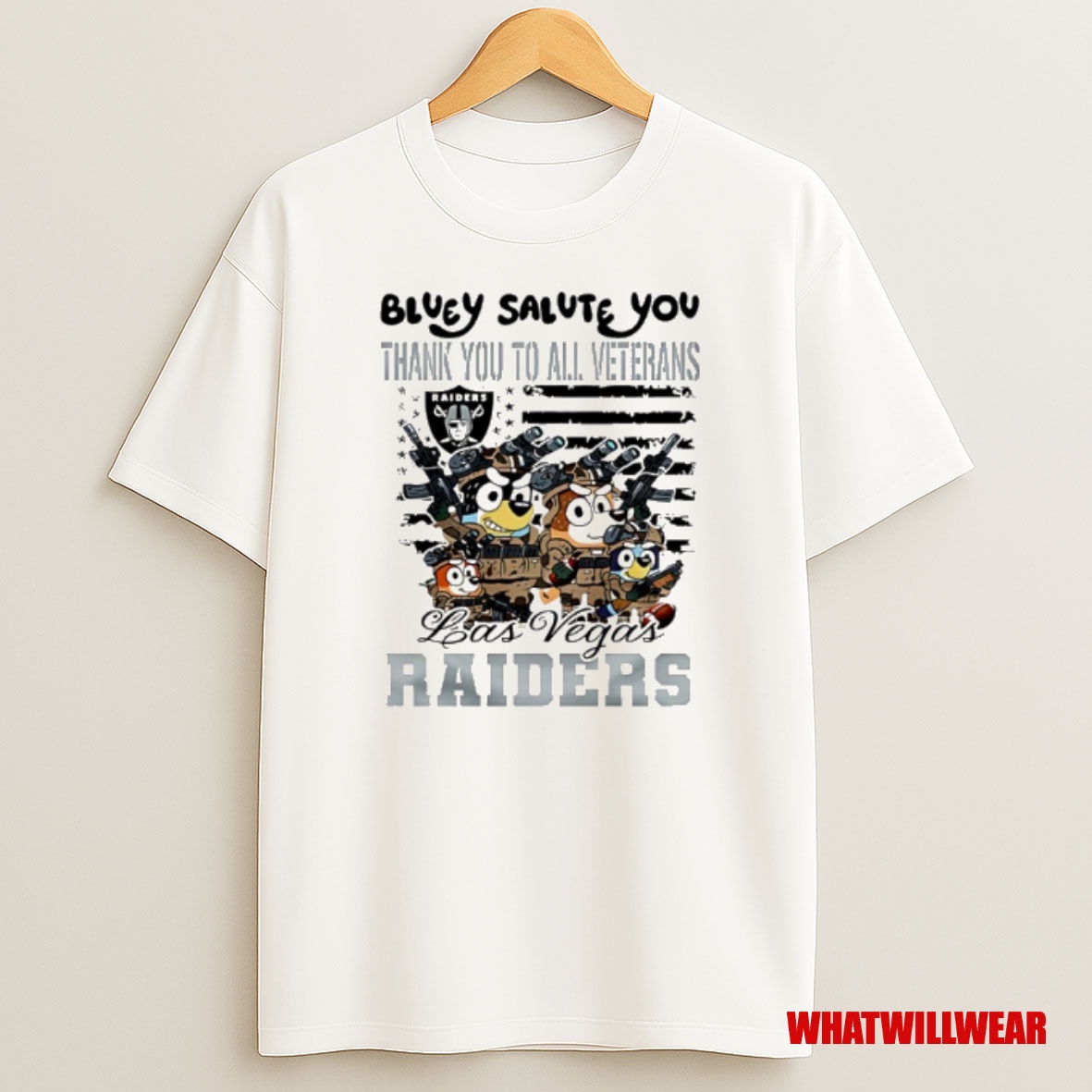 Trending Las Vegas Raiders Bluey Salute You Thank You To All Veterans Premium Shirt Sweatshirt Tee