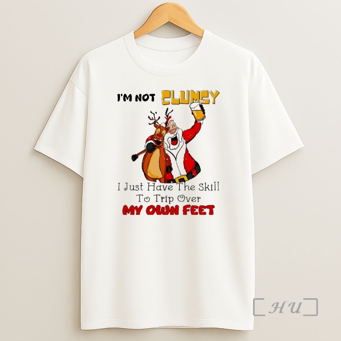 Trending Santa And Reindeer Im Not Clumsy I Just Have The Skill To Trip Over My Own Feet Premium Shirt Sweatshirt Tee