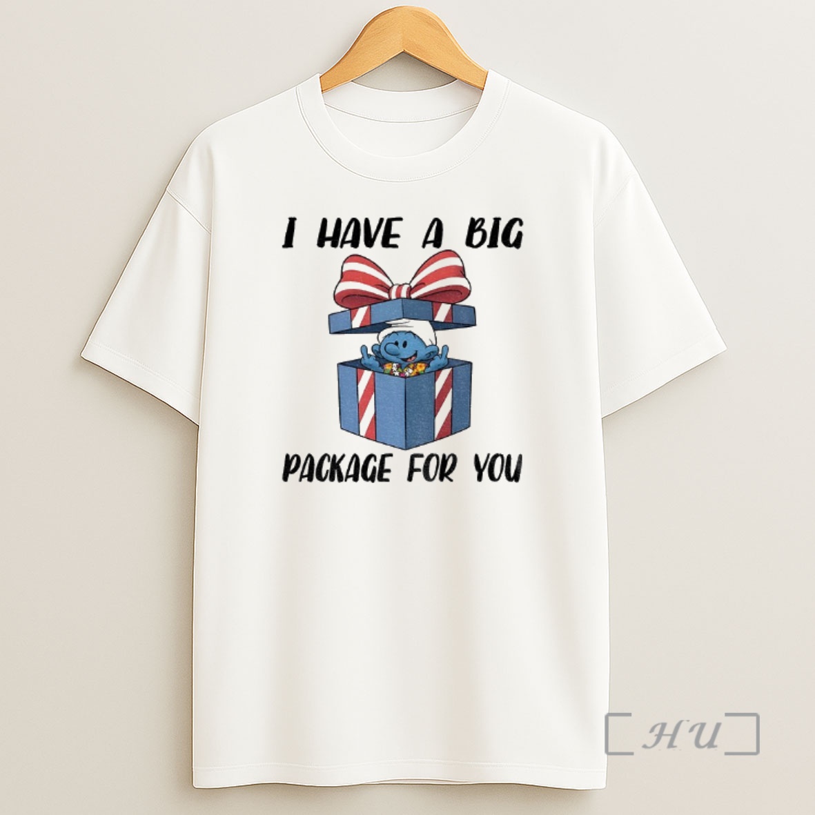 Trending Smurfs Middle Finger I Have A Big Package For You Merry Christmas Premium Shirt Sweatshirt Tee