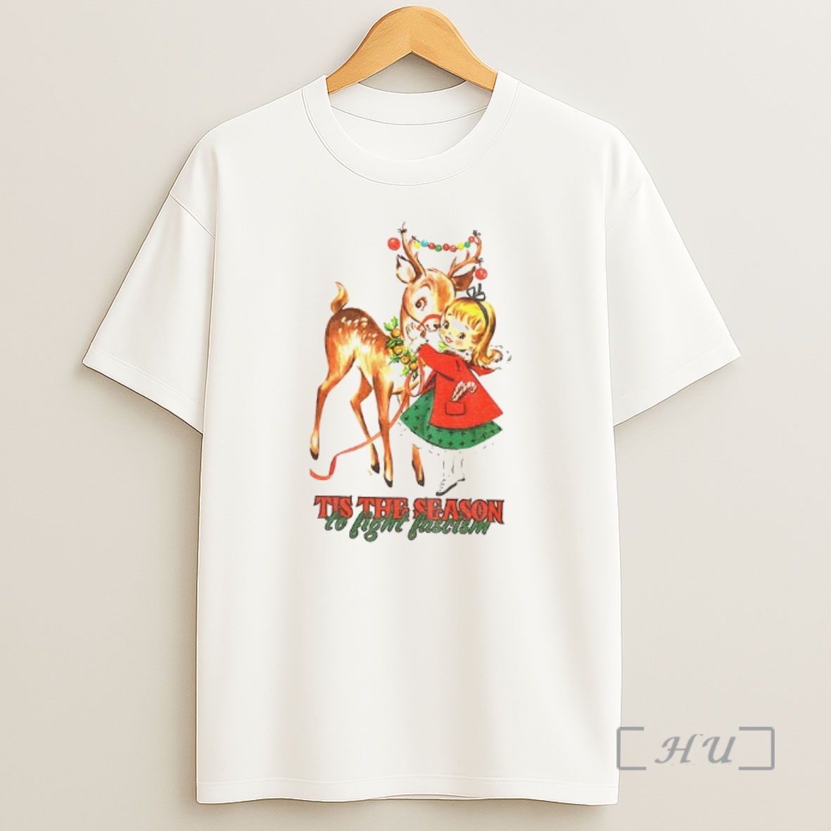 Trending Tis The Season To Fight Fascism Christmas Reindeer Anti Trump Christmas Premium Shirt Sweatshirt Tee