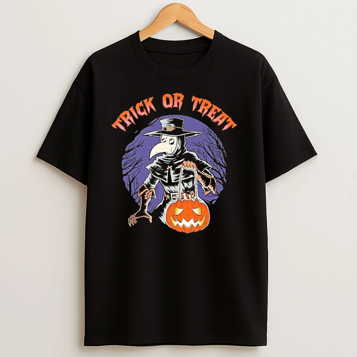 Trick Or Treat Plague Doctor Holding Jack O Lantern T Shirts