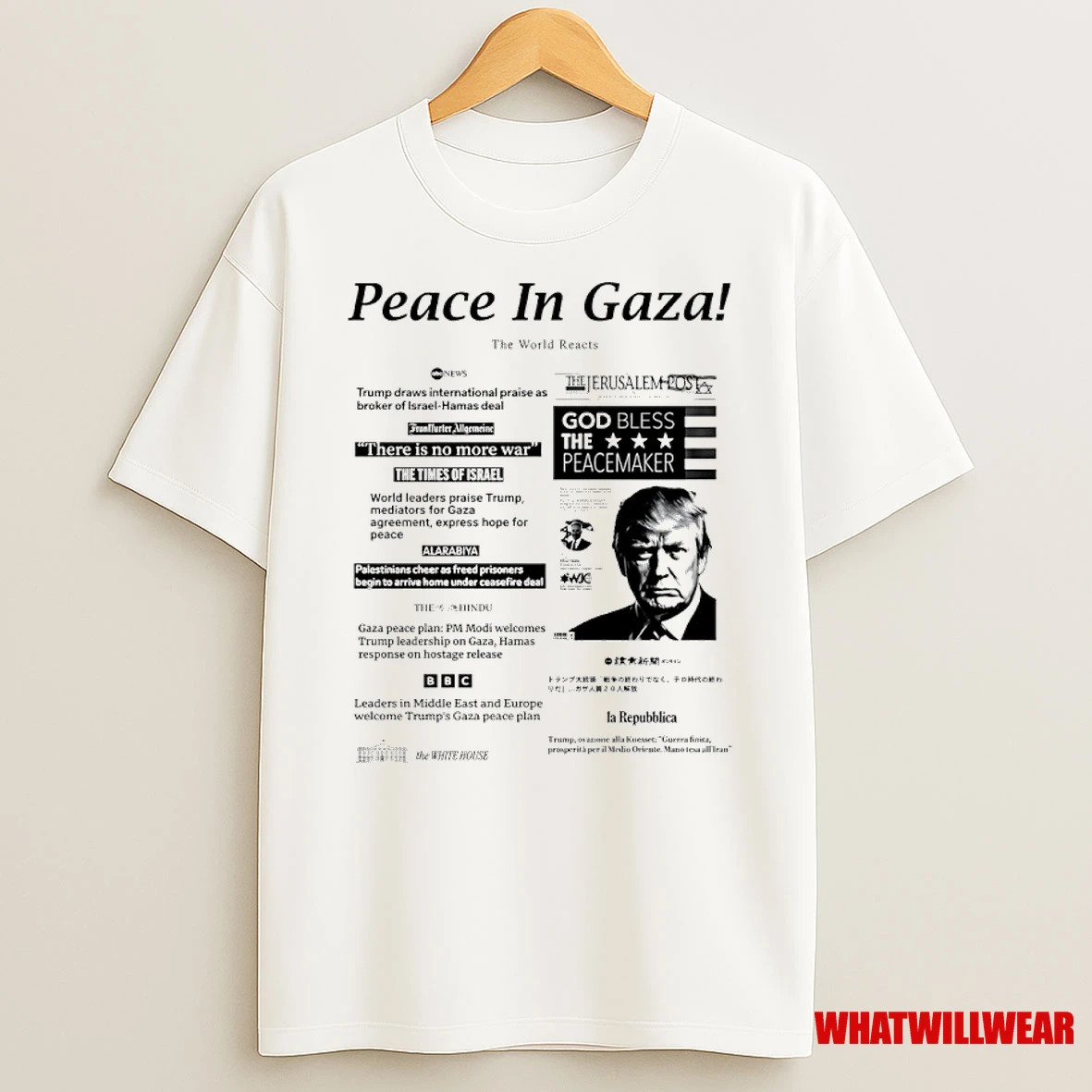 Trump Peace In Gaza 2025 World Reacts To Historic Israel Hamas Deal Shirts