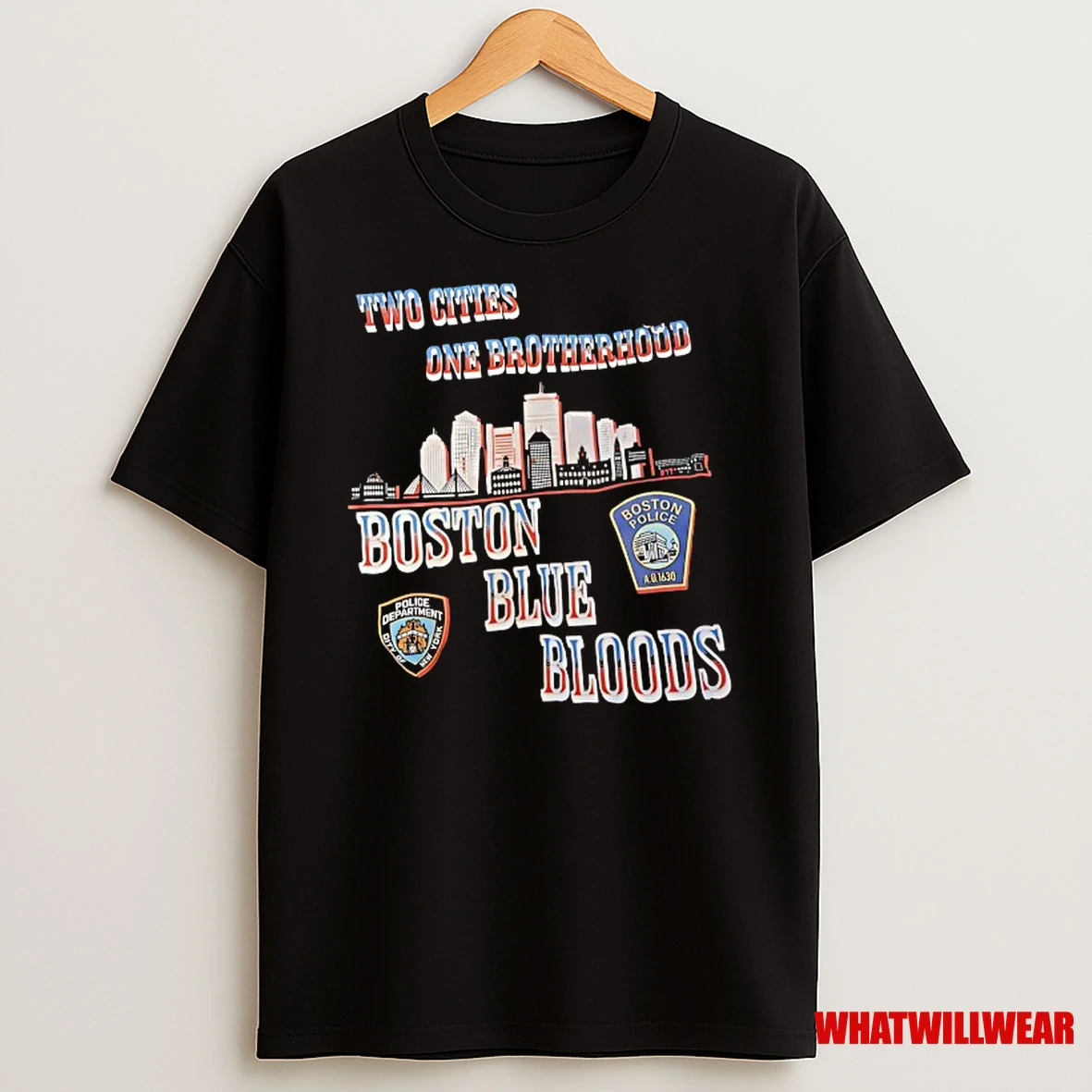 Two Cities One Brotherhood Boston Blue Bloods City Skyline Shirts