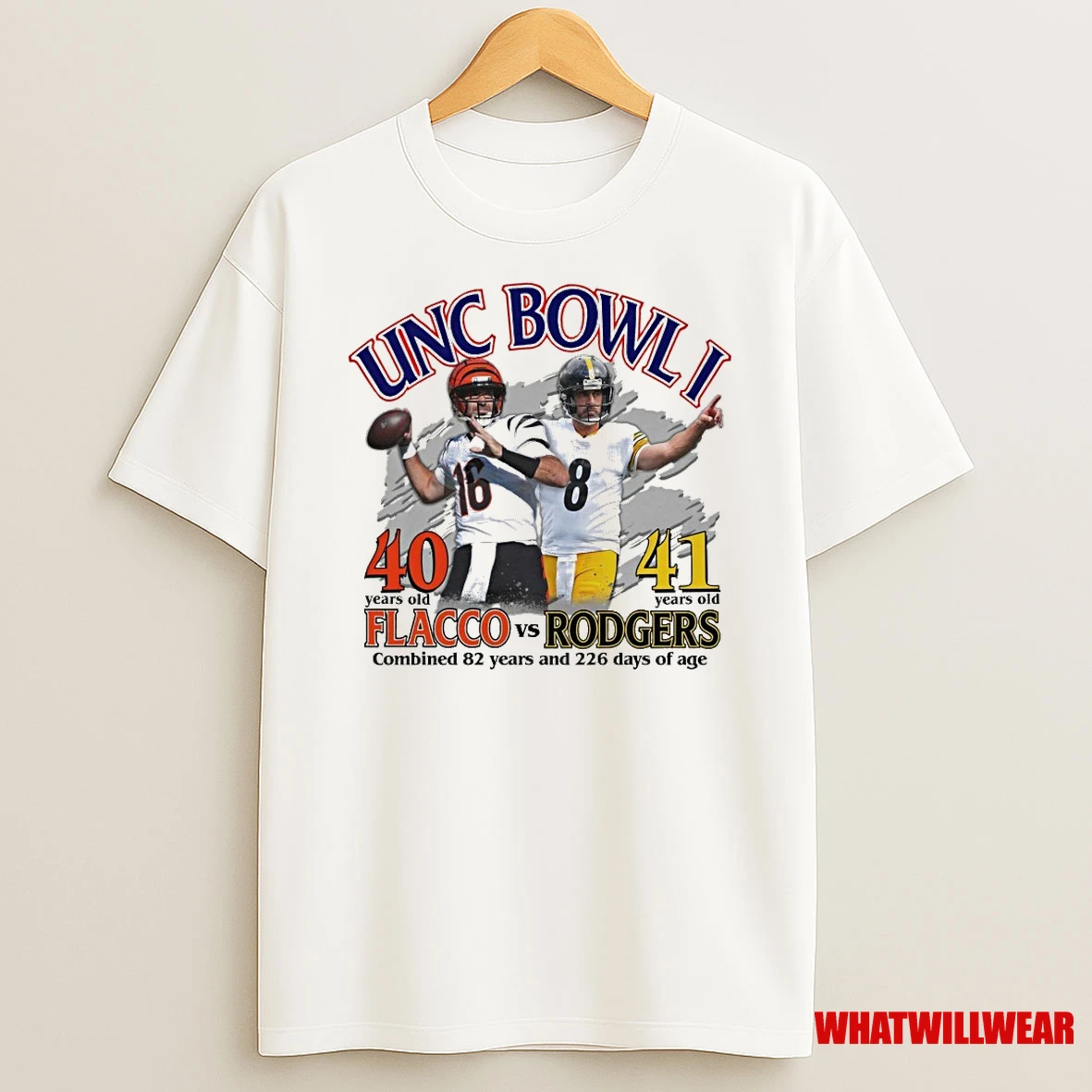 Unc Bowl 40 Years Old Joe Flacco And 41 Years Old Aaron Rodgers Shirts