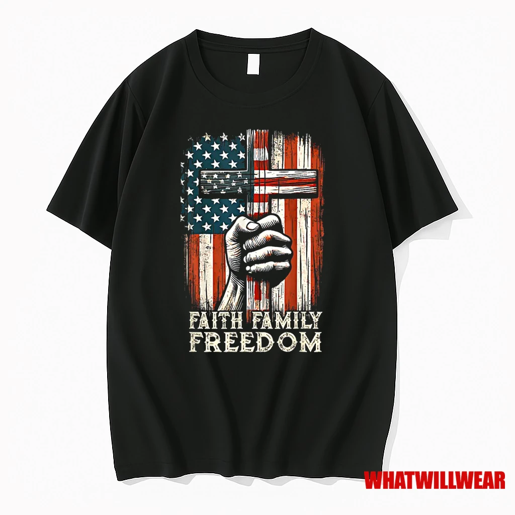 Usa Flag Faith Family Freedom Patriotic Christian Shirts