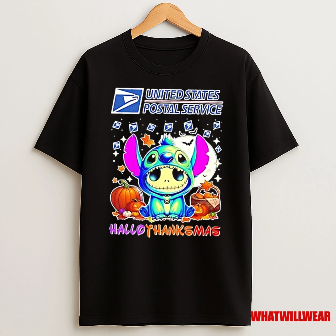Usps With Stitch Cosplay Jack Skellington Happy Hallothanksmas Shirts