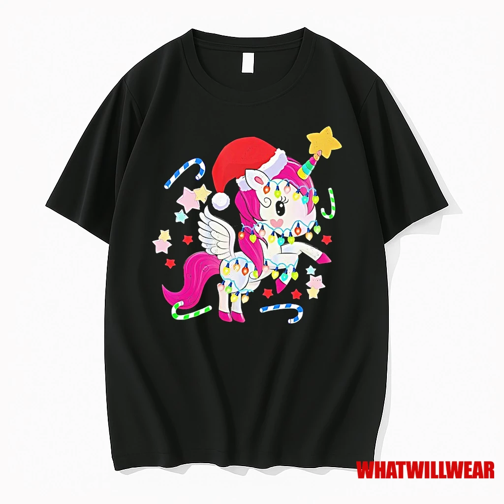Unicorn Santa Hat Candy Lights Christmas Shirts