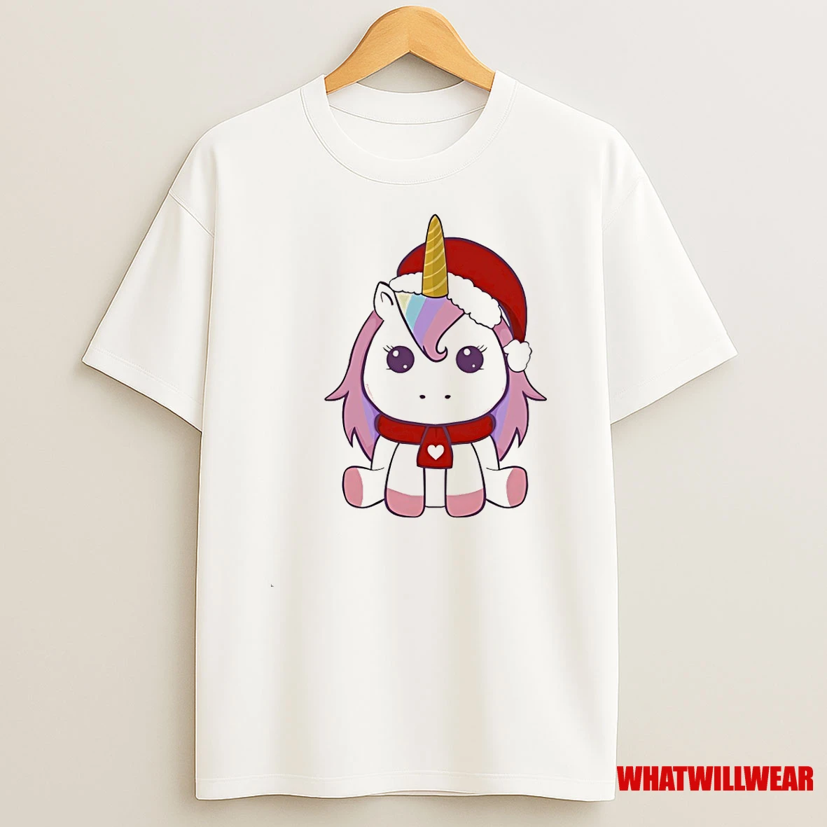 Unicorn Cute Pink With Scarf Heart Christmas Shirts
