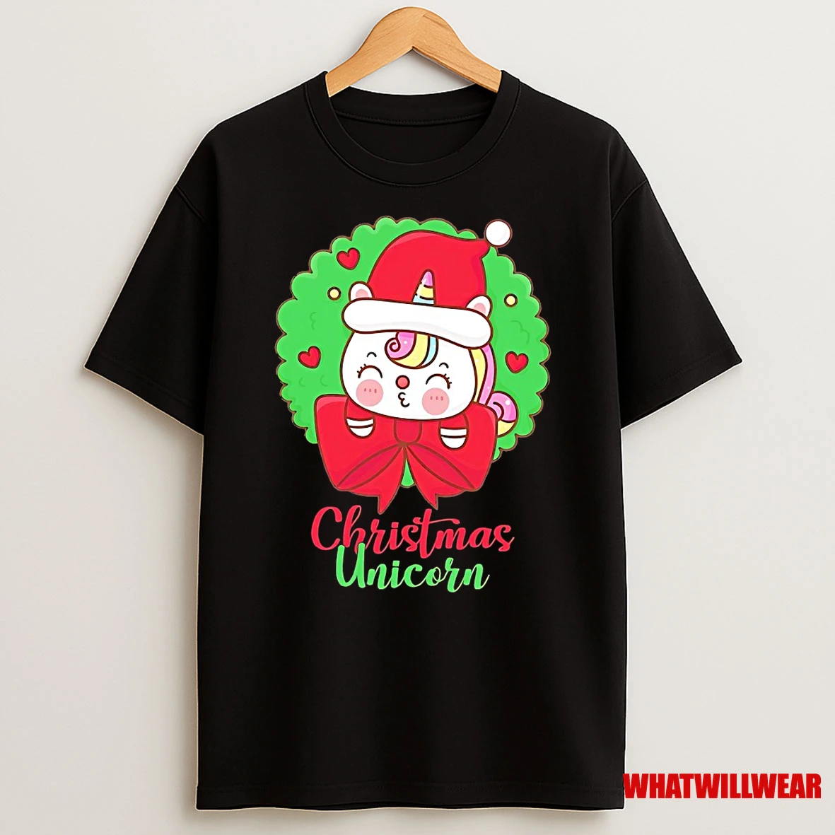 Unicorn Red Bow Wreath Christmas Shirts