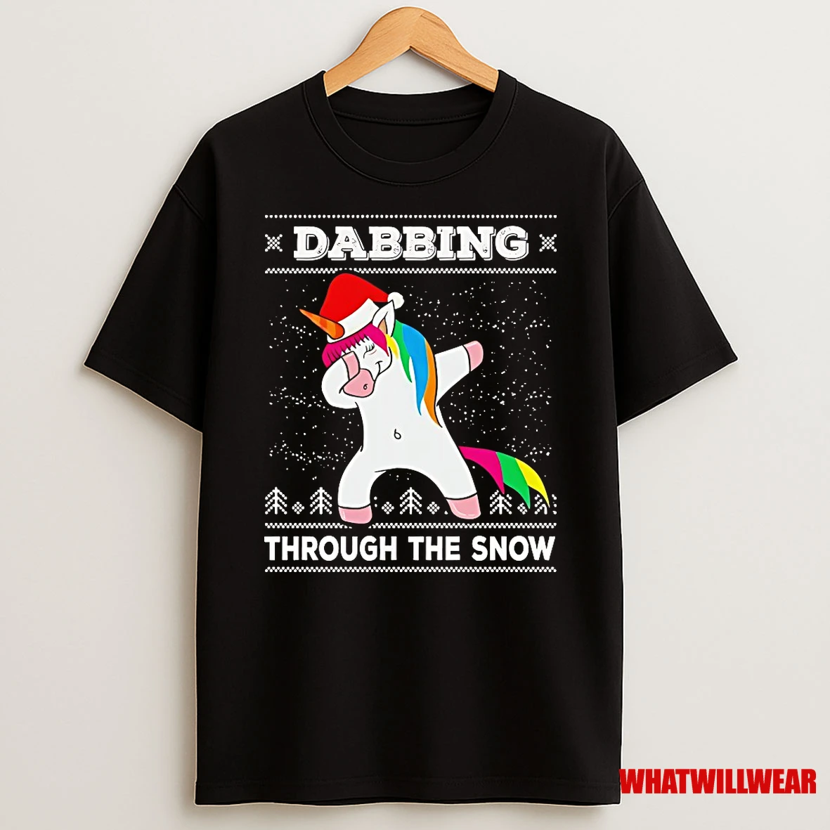 Unicorn With Santa Claus Hat Dabbing Through The Snow Ugly Christmas Shirts