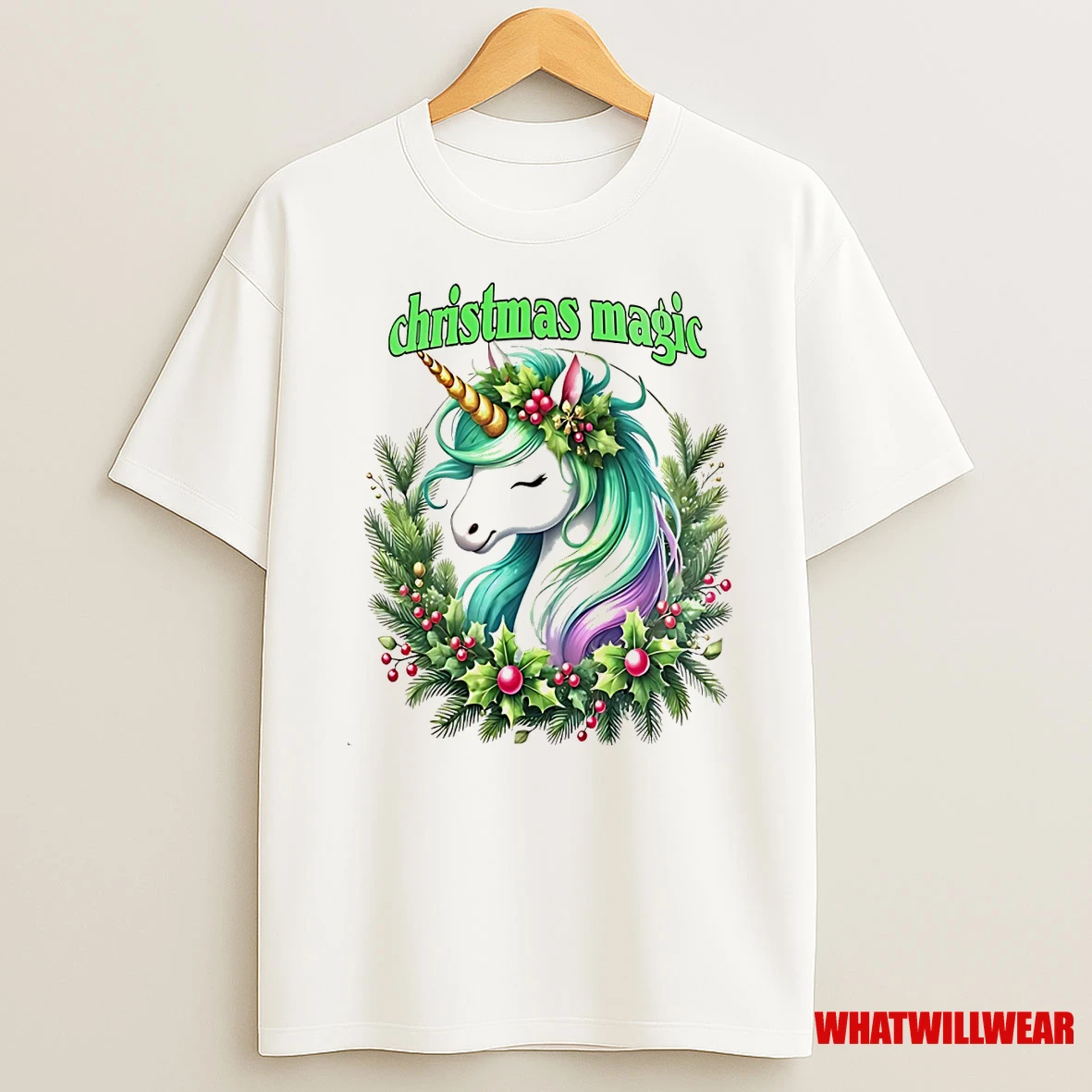 Unicorn Wreath Holiday Christmas Magic Shirts