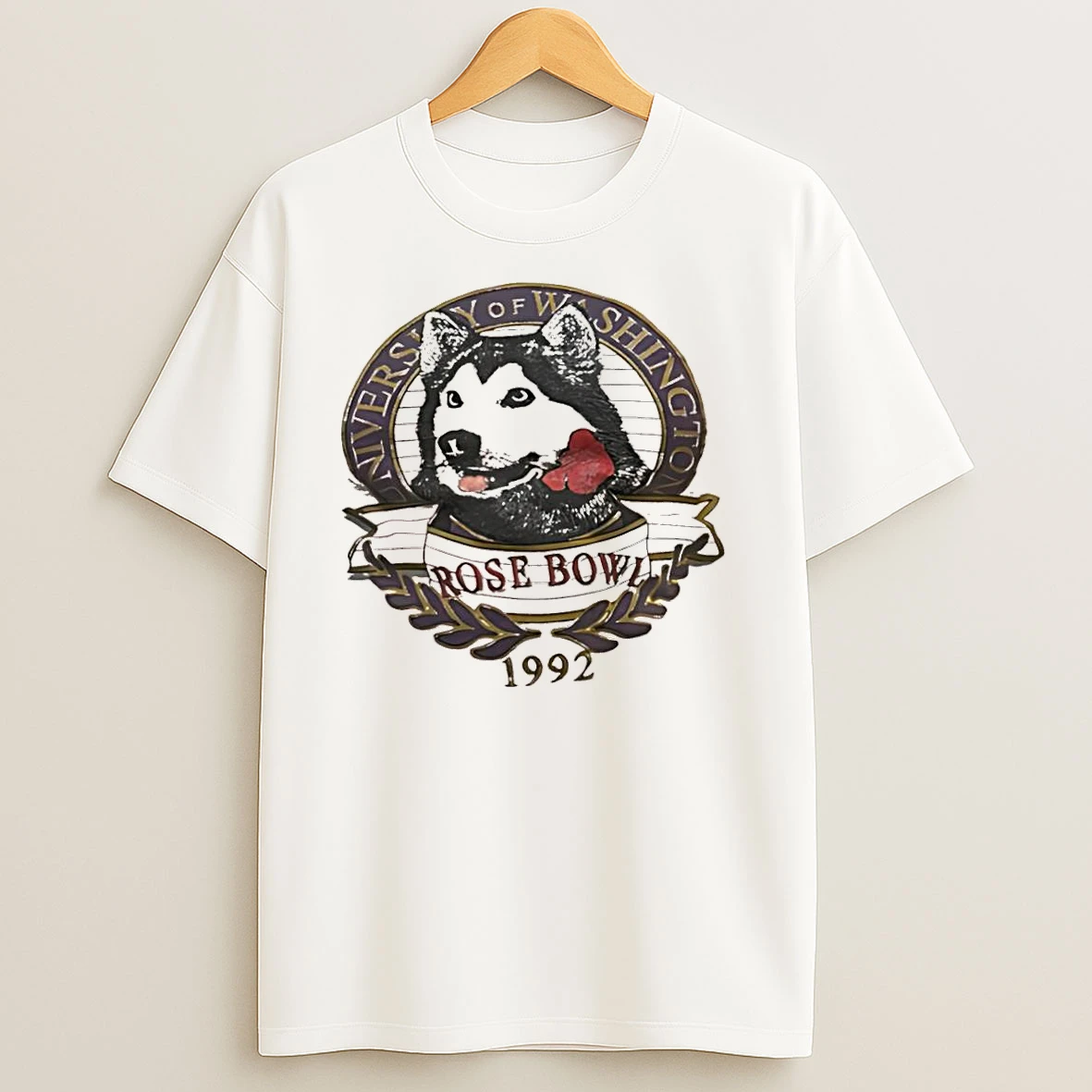 University Of Washington 1992 Rose Bowl Husky Mascot Logo T Shirts