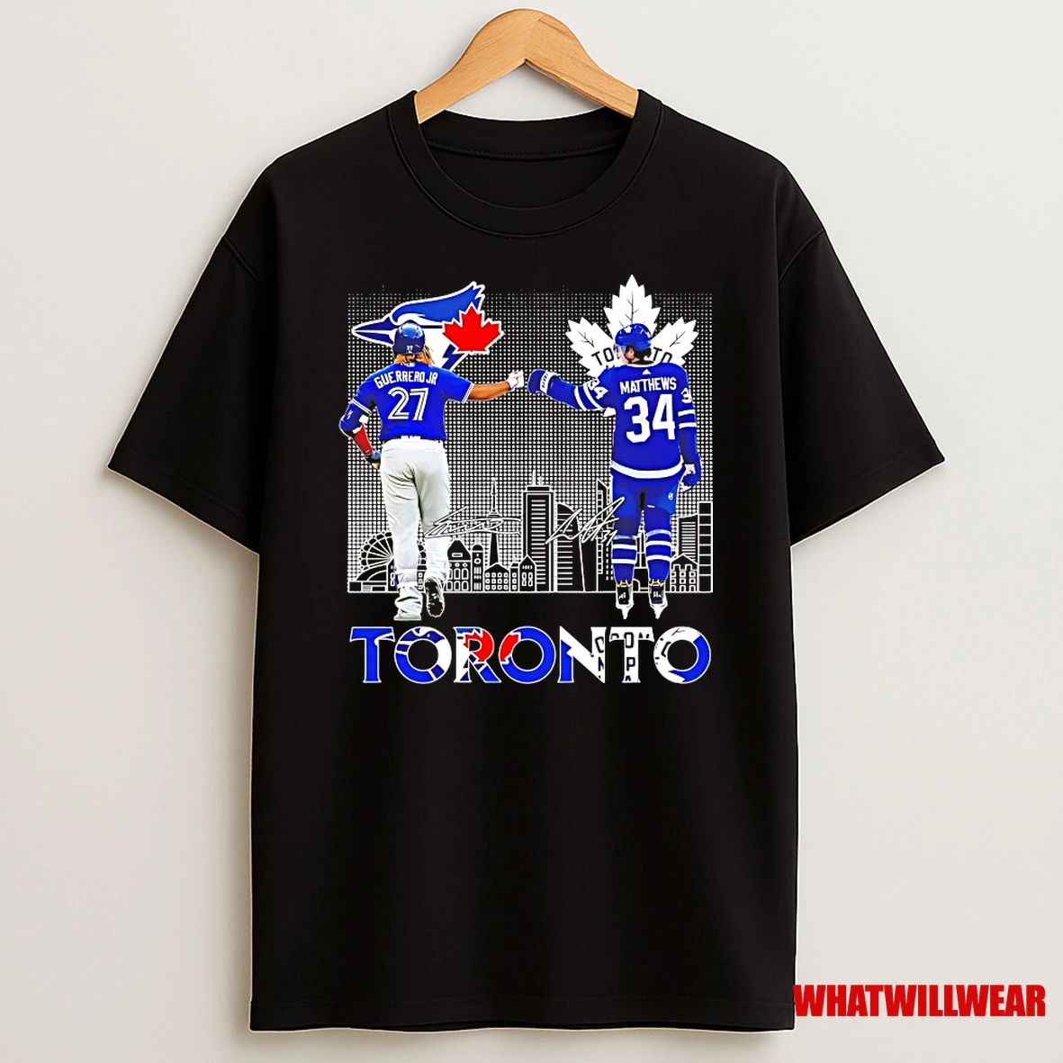 Vladimir Guerrero Jr Toronto Blue Jays First Bump Auston Matthews Toronto Maple Leafs Toronto Skyline City Shirts