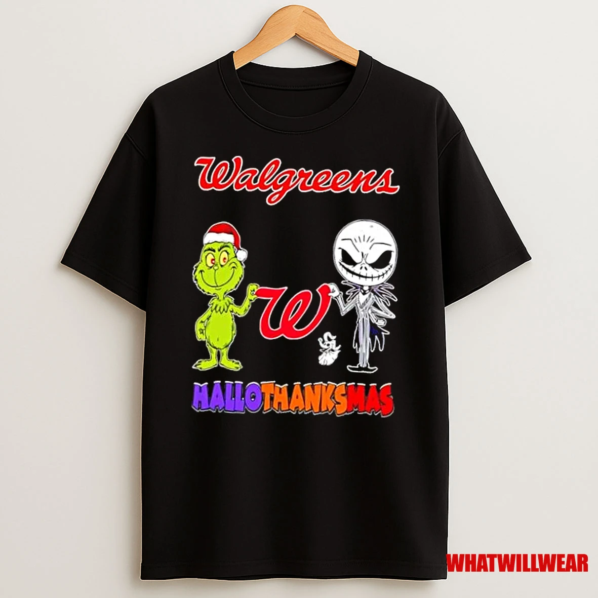 Walgreens X Grinch And Jack Skellington Friends Fist Bump Happy Hallothanksmas Shirts