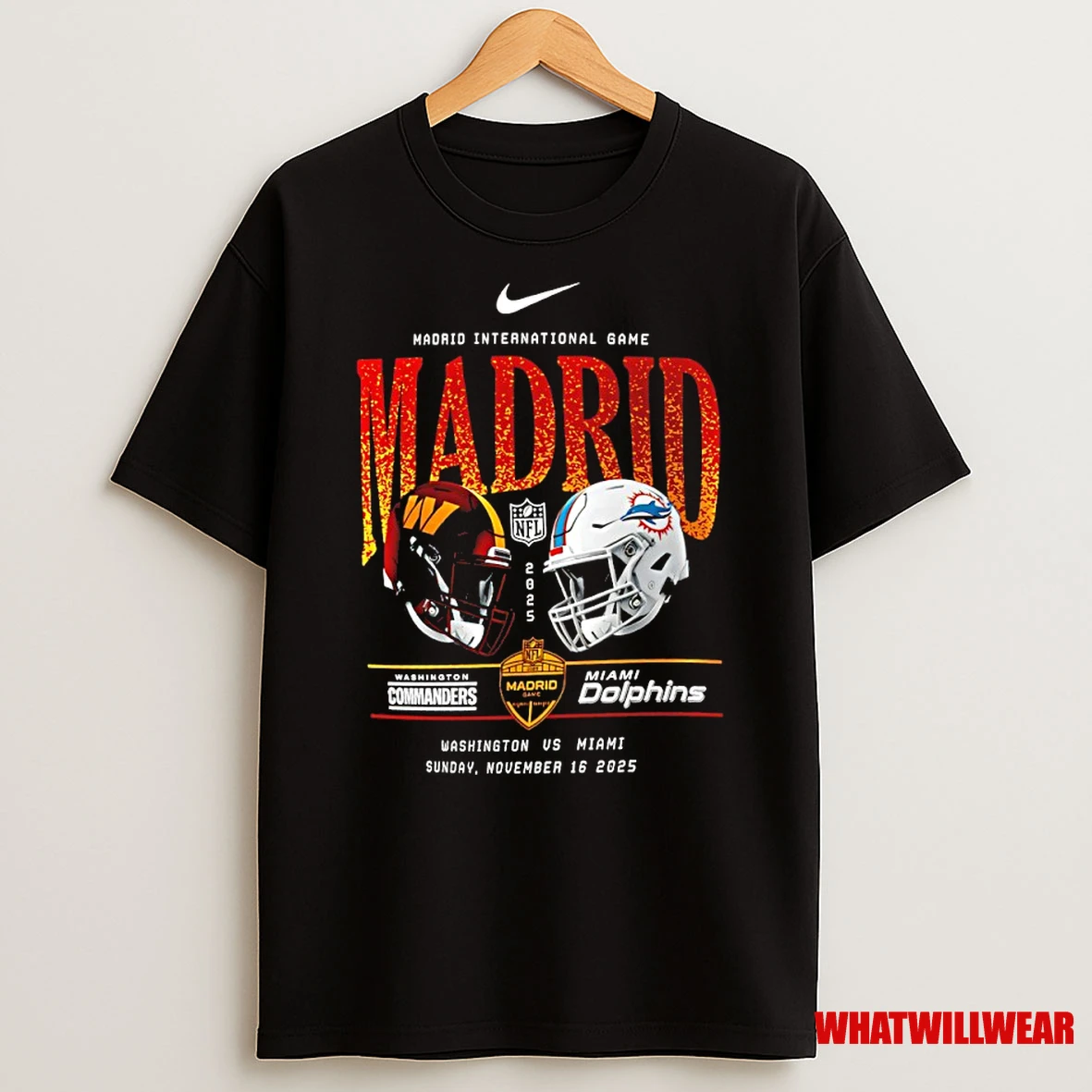 Washington Commanders Vs Miami Dolphins International Games Madrid 2025 Helmet Nike Logo Shirts